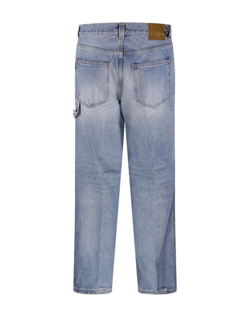 Haikure Distressed Straight Leg Jeans Rivet Detail In Blue