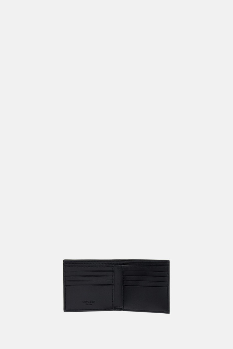 Alexander Mcqueen Black Leather Card Case With Skull Detail In Black