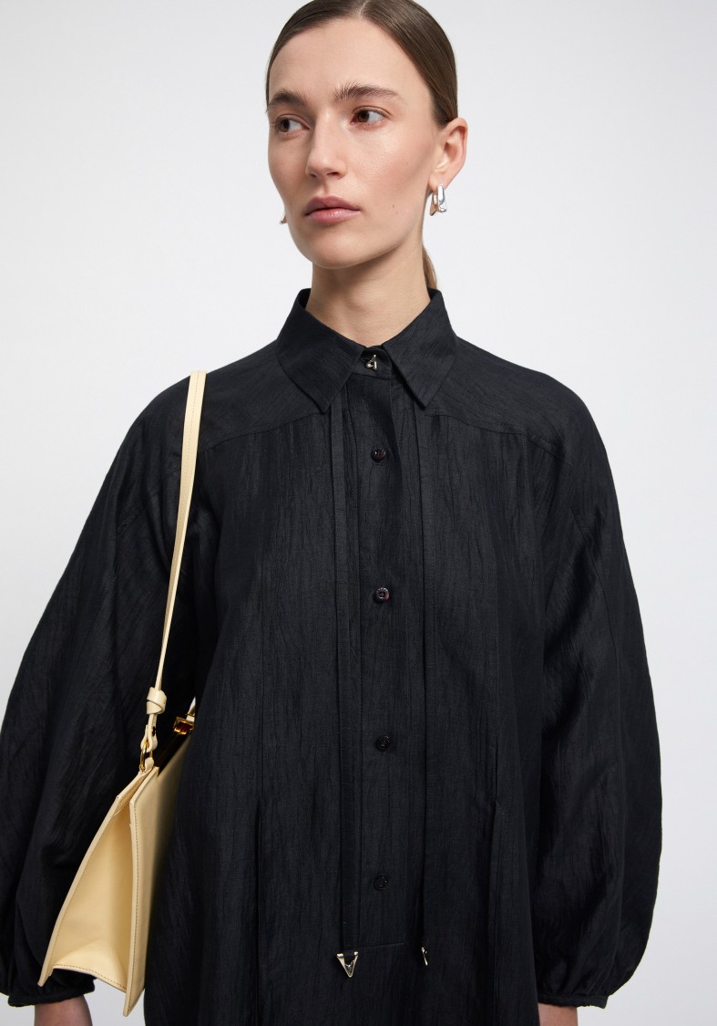 Shop Aeron Ann - Linen Shirt Dress In Black