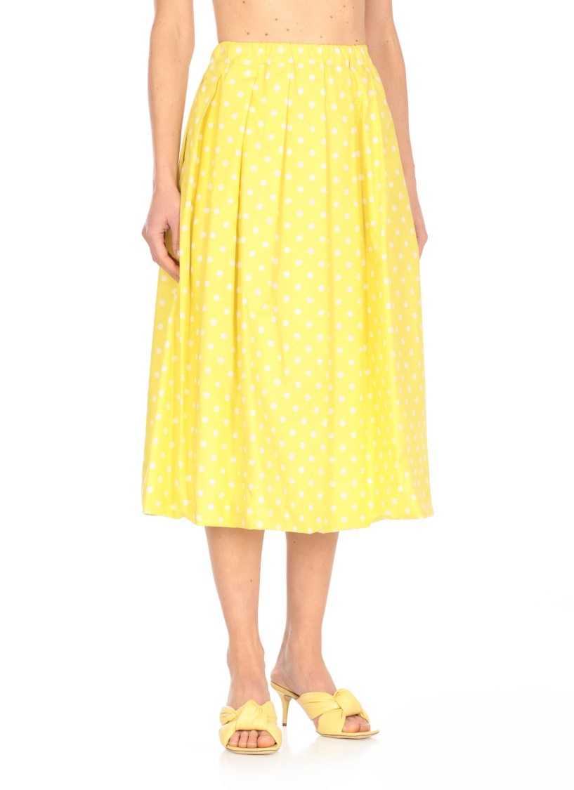 Fabiana Filippi Pleated Cotton Skirt With Contrasting Polka Dots In Yellow