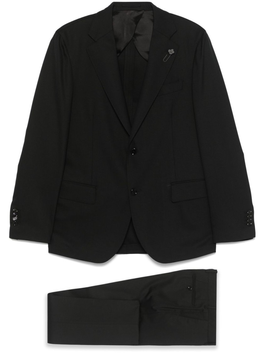 Lardini Tailored Wool Suit With Concealed Fastening In Black