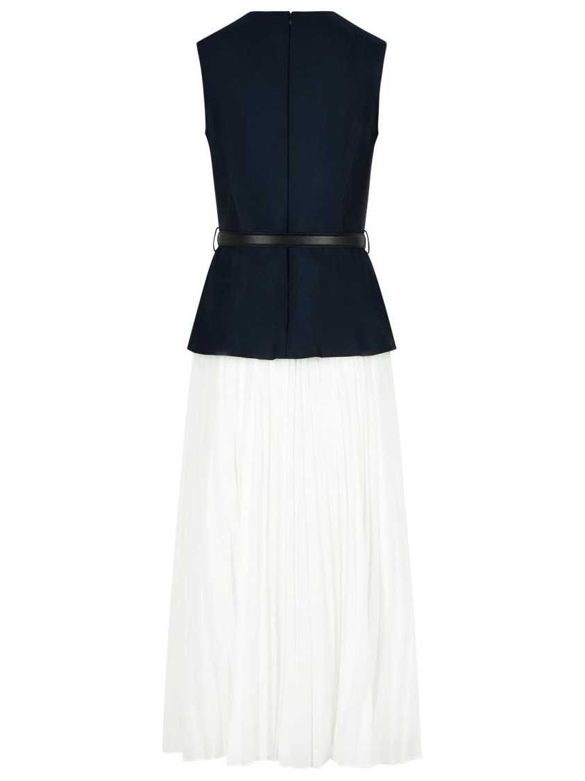 Self-portrait Womens Pleated Sleeveless Woven Midi Dress Blue In Blue