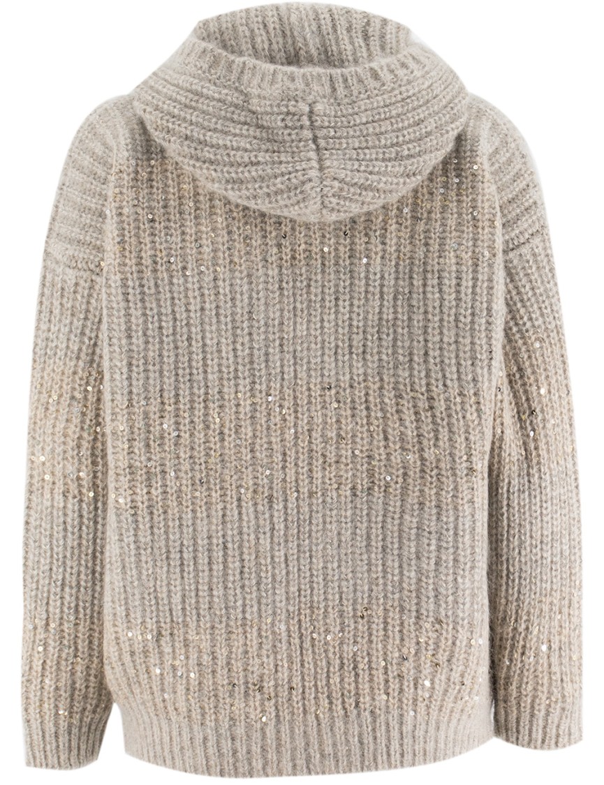 Panicale Textured Knit Zip Jacket With Sequined Detail In Neutrals