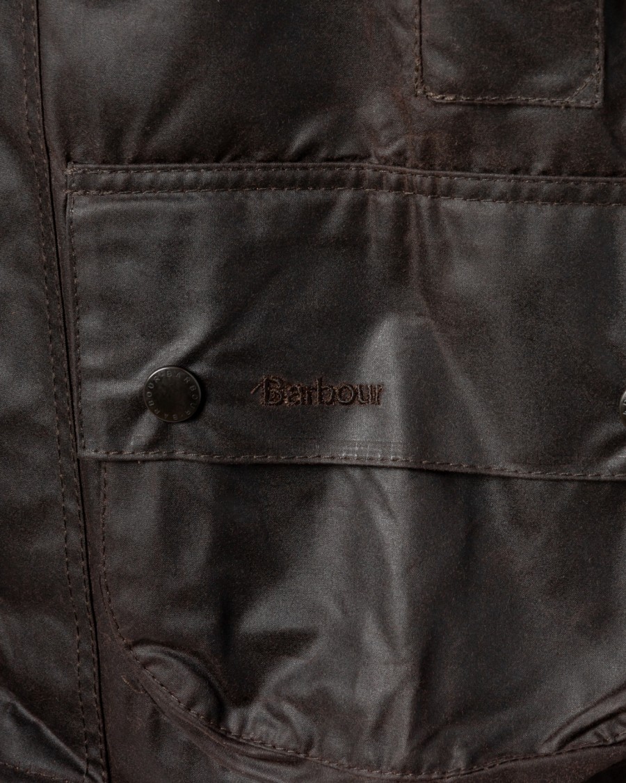 Barbour Beaufort Waxed Cotton Jacket With Corduroy Collar And Multiple Pockets In Black