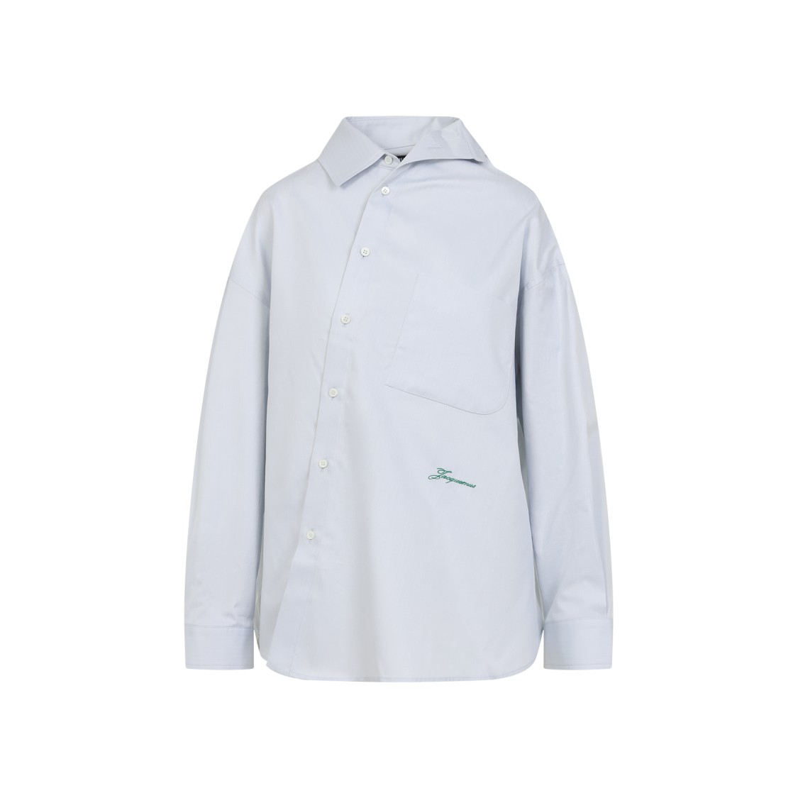Jacquemus 'la Chemise Quadro' Grey Shirt With Embroidered Logo On The Front And Asymmetric Design In Grey
