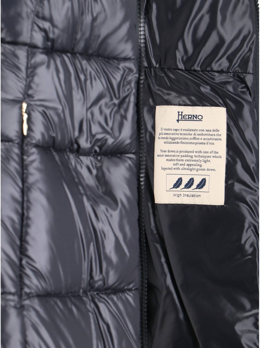 Herno Maxi Puffer Jacket With Belt And High Collar In Black