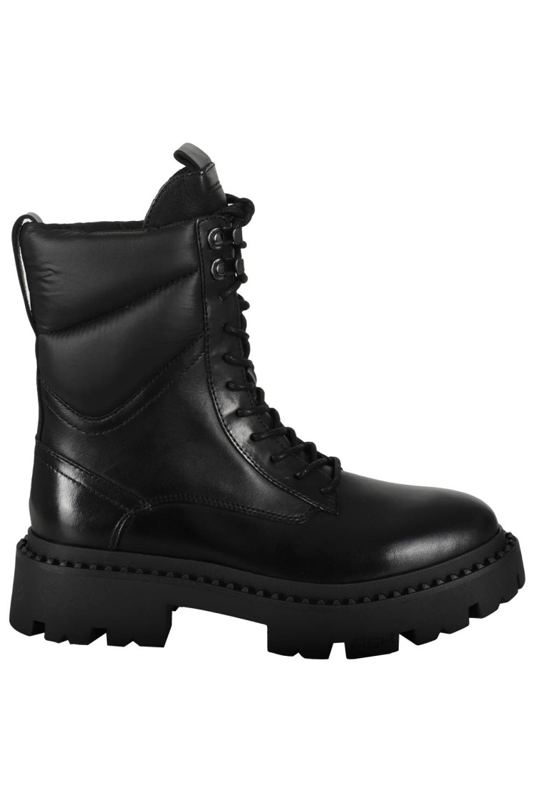Ash Lace-up Combat Leather Boots In Black