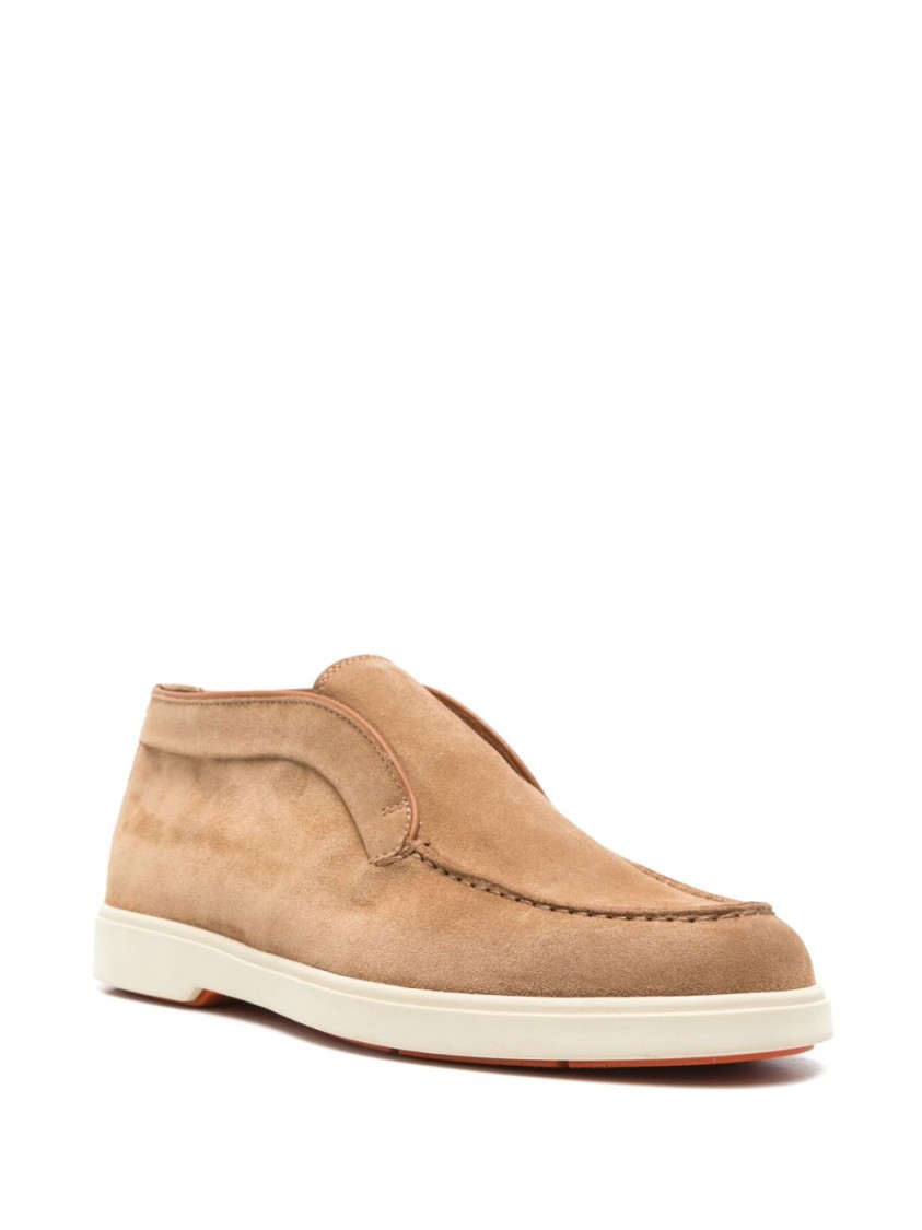 Santoni Suede Finish Flat Shoes With Minimalist Silhouette In Brown