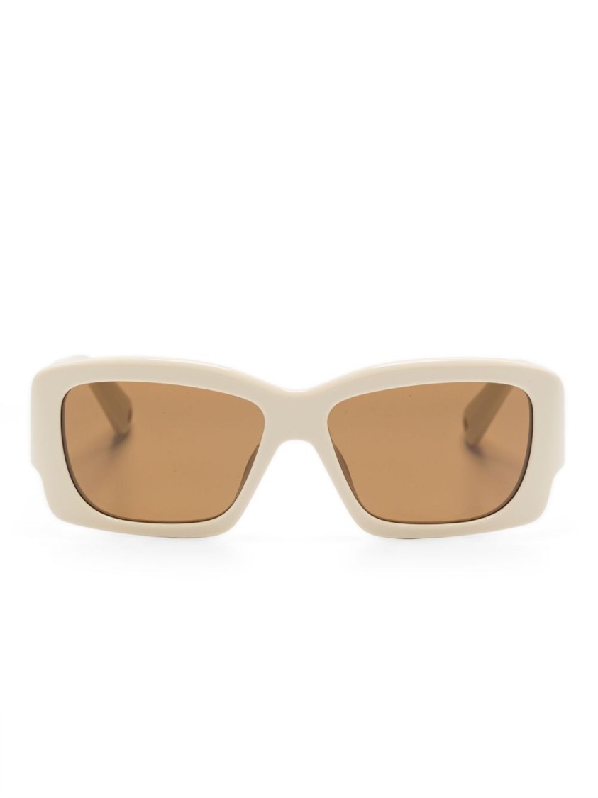 Shop Linda Farrow X Jacquemus Angular Grey Sunglasses With Brown Lenses