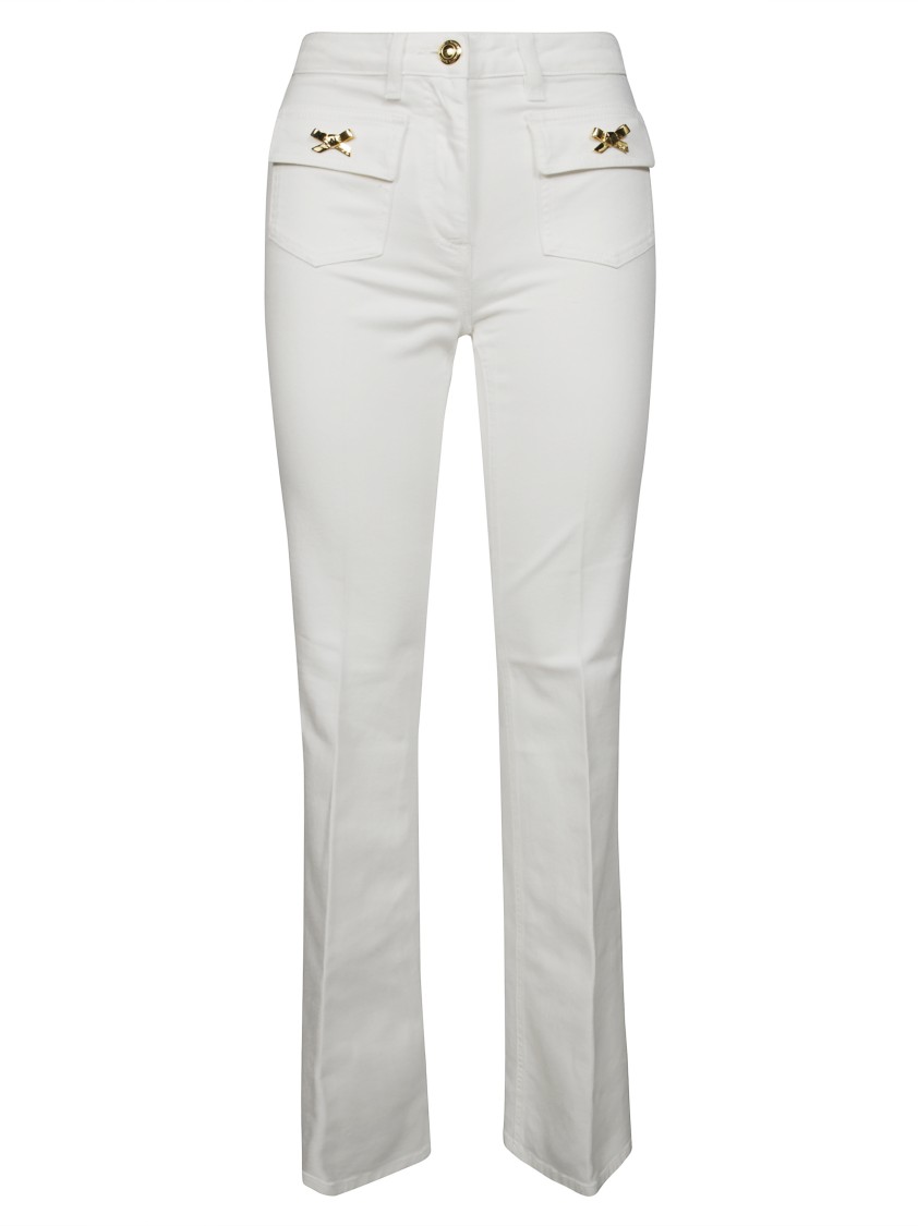 Elisabetta Franchi Tailored White Jeans With Flared Hem In Neutral