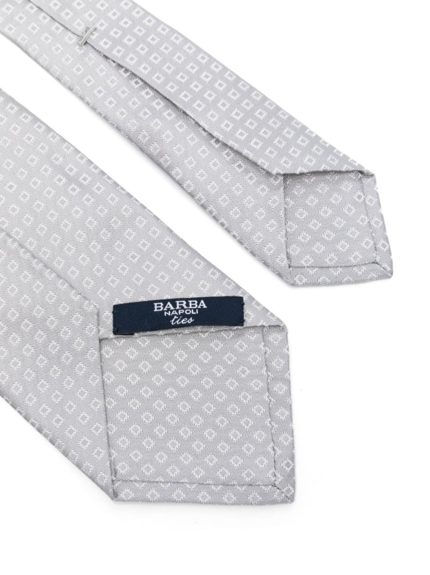 Barba Napoli Barba Grey Tie With Subtle Geometric Pattern In White