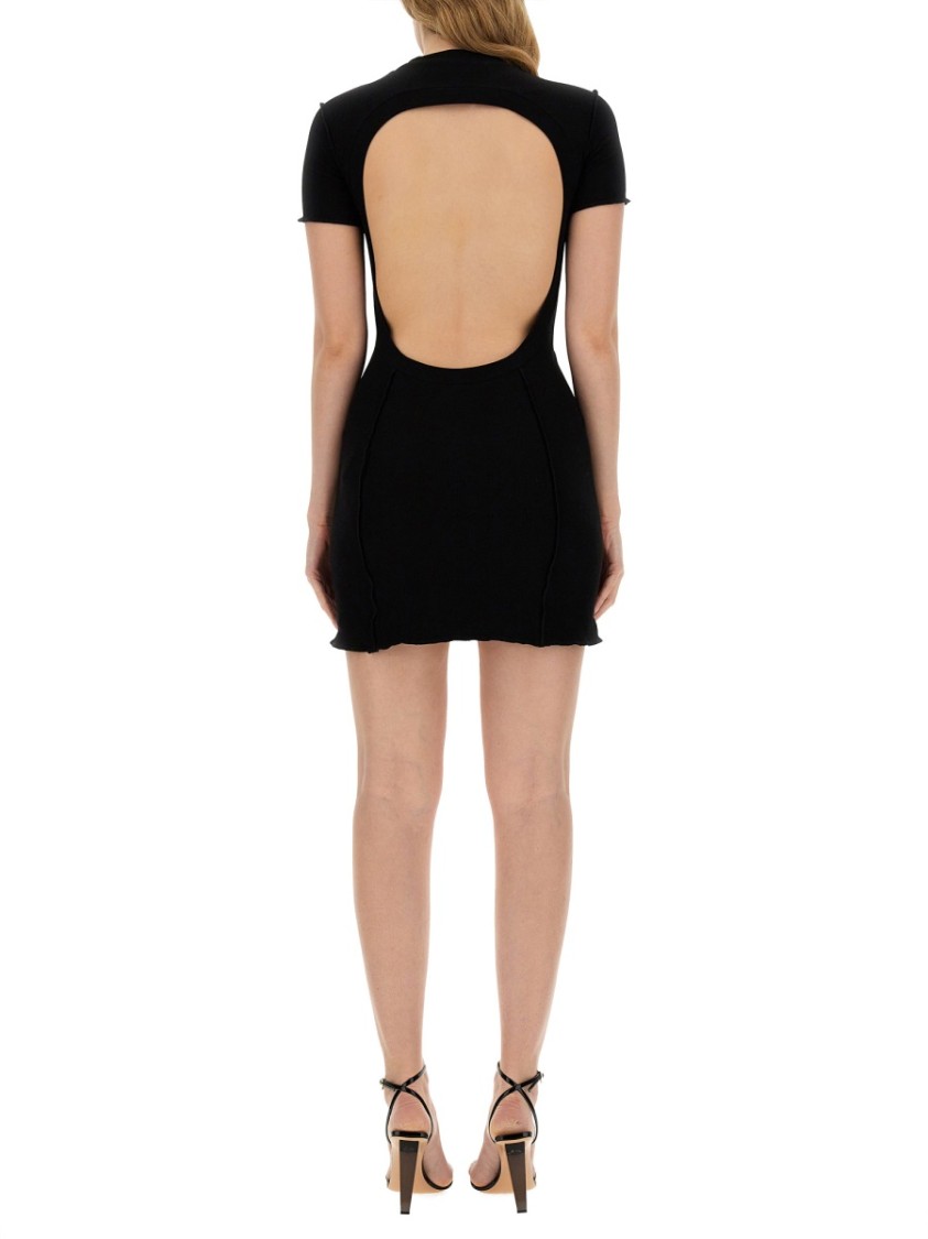 Palm Angels Monogram Ribbed Dress With Frayed Edges In Black