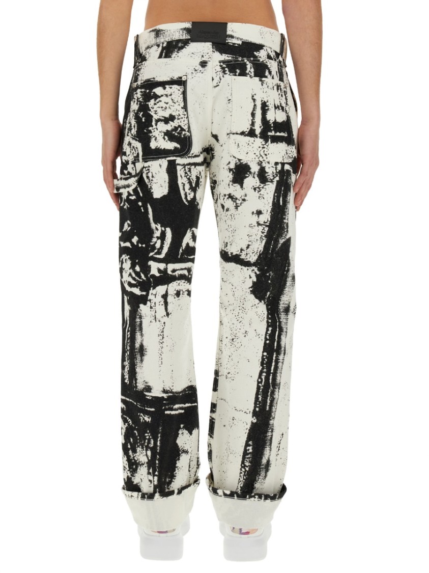 Alexander Mcqueen Regular Fit Workwear Jeans With Fold Print In White