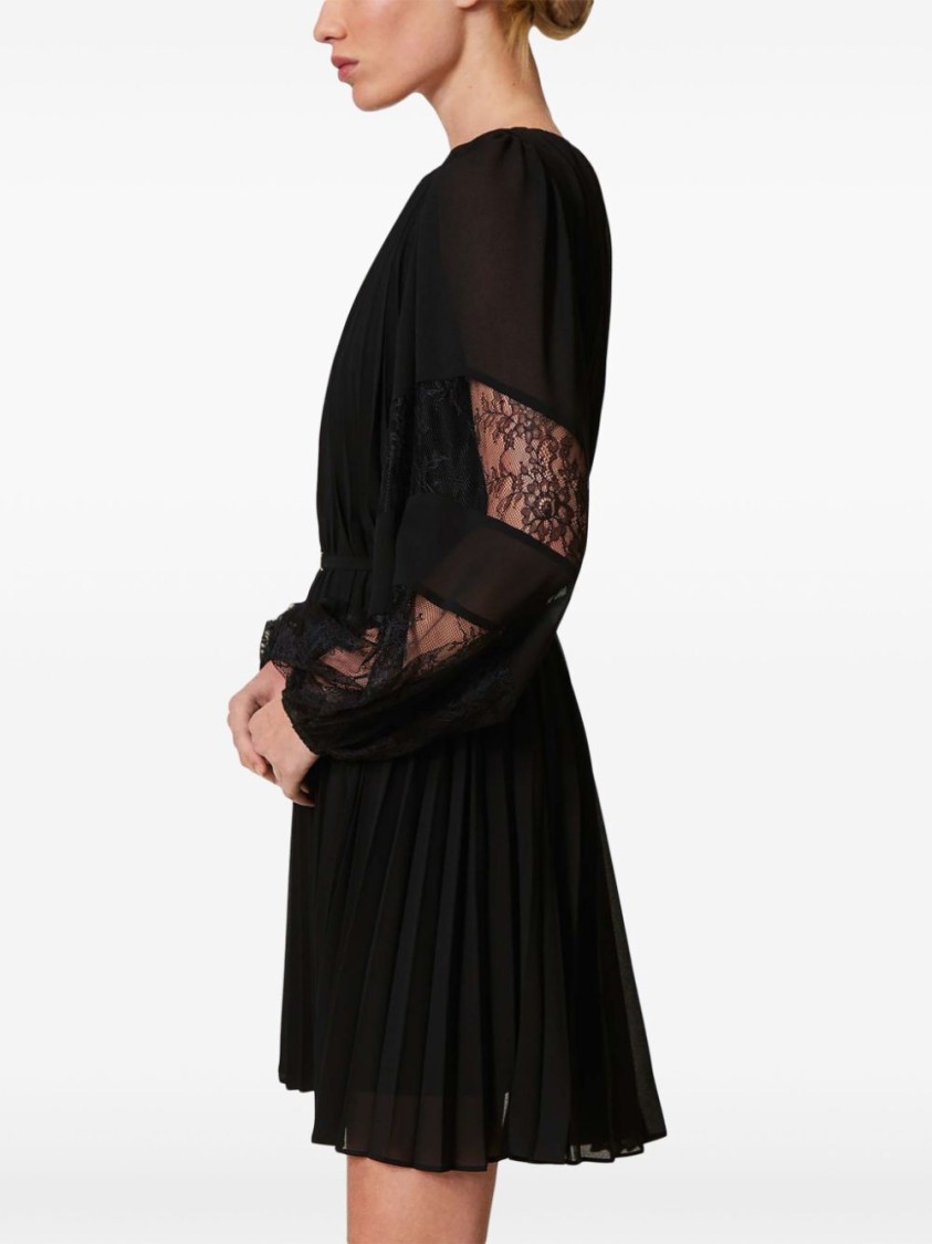 Twinset Twin-set Pleated Dress With Sheer Lace Sleeves
