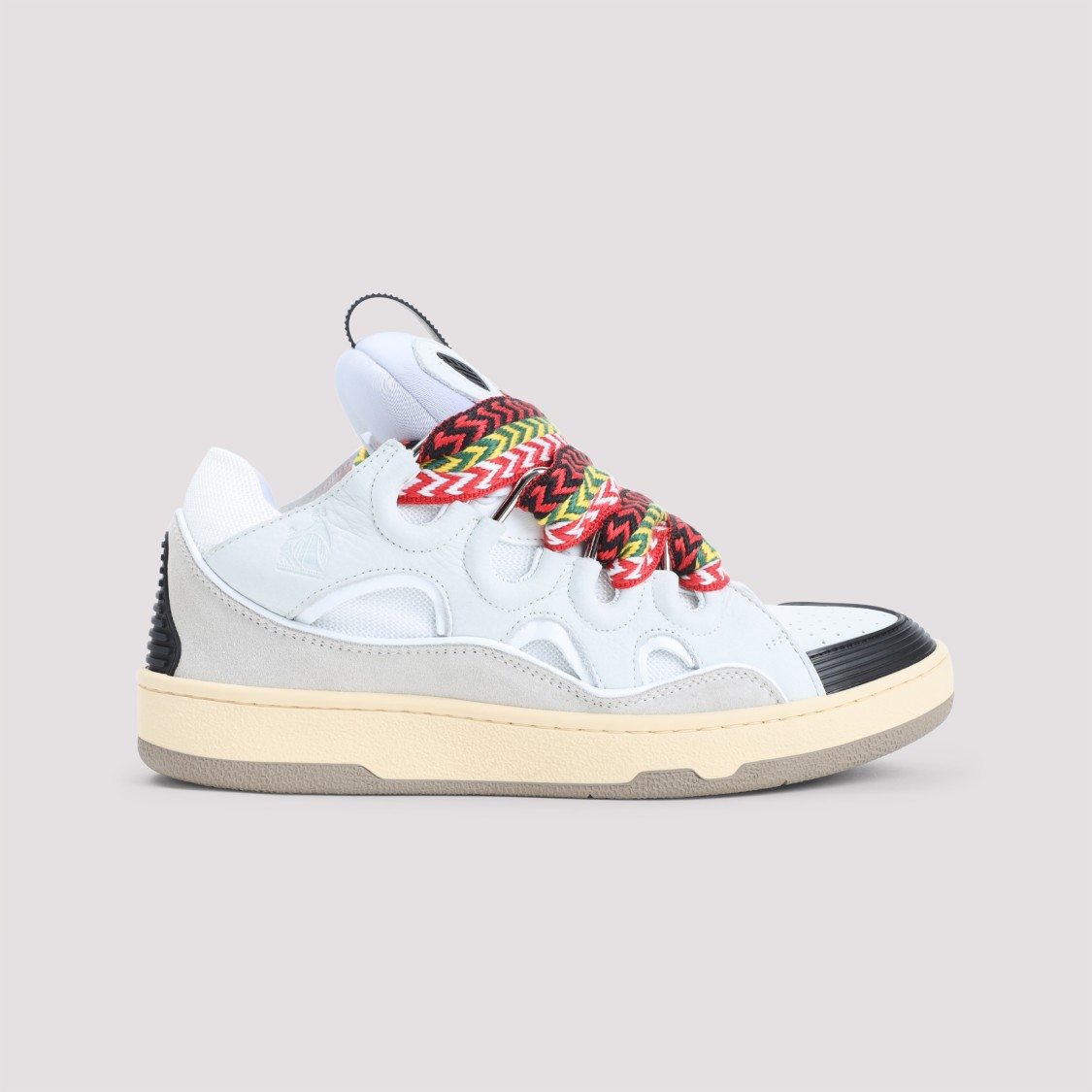 Lanvin White Sneakers With Textured Surfaces And Patterned Laces