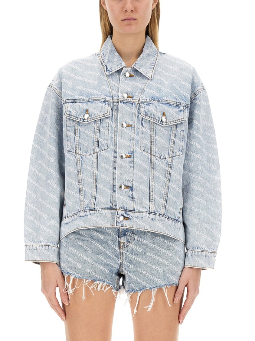 Alexander Wang Denim Jacket With Printed Logo In Blue