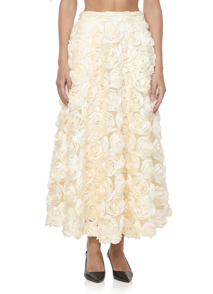 Rotate Birger Christensen Midi Skirt With Rose Appliques In Gray