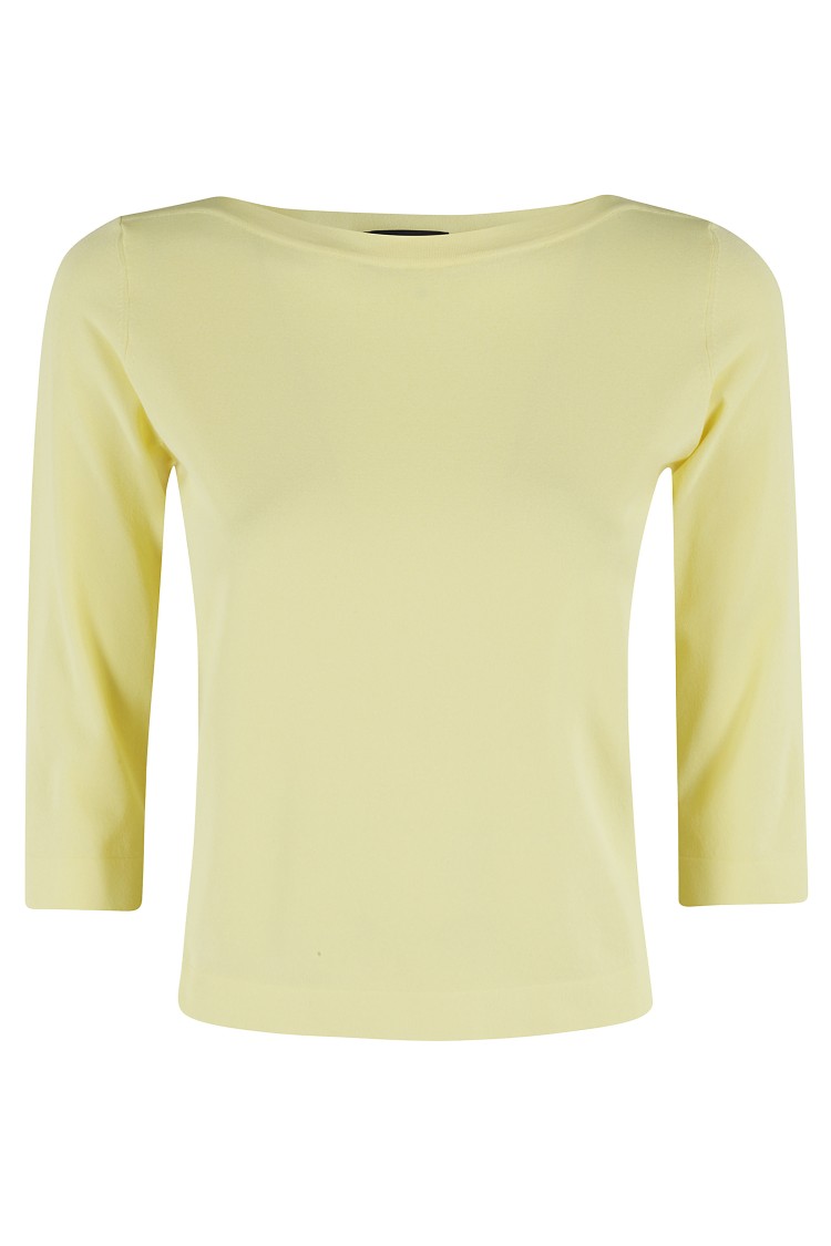 Roberto Collina Three-quarter Sleeves Boxy Fit Top With Boat Neckline In Yellow