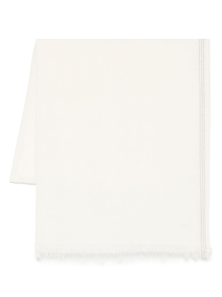 Faliero Sarti Soft Textured White Scarf With Fringed Edges In Neutral