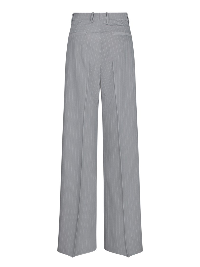 Shop Tagliatore Vertical Striped Grey Trousers With Front Zip Closure