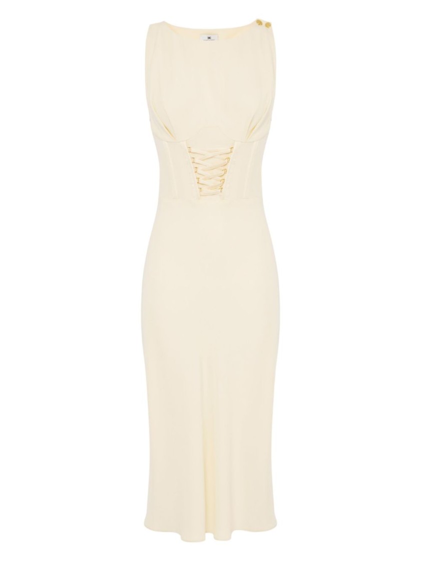 Shop Elisabetta Franchi Fitted Midi Dress With Lace-up Detail