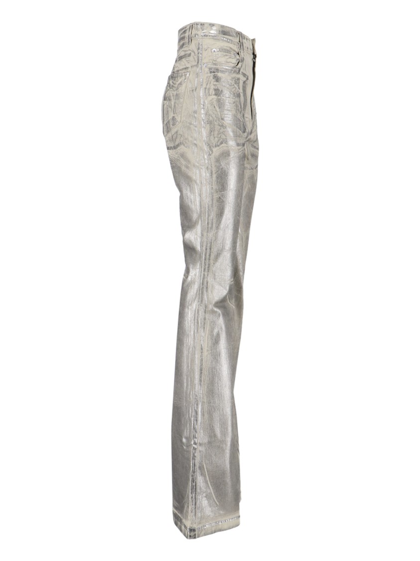 Rick Owens Drkshdw Straight Trousers Flared Metallic Finish In Silver