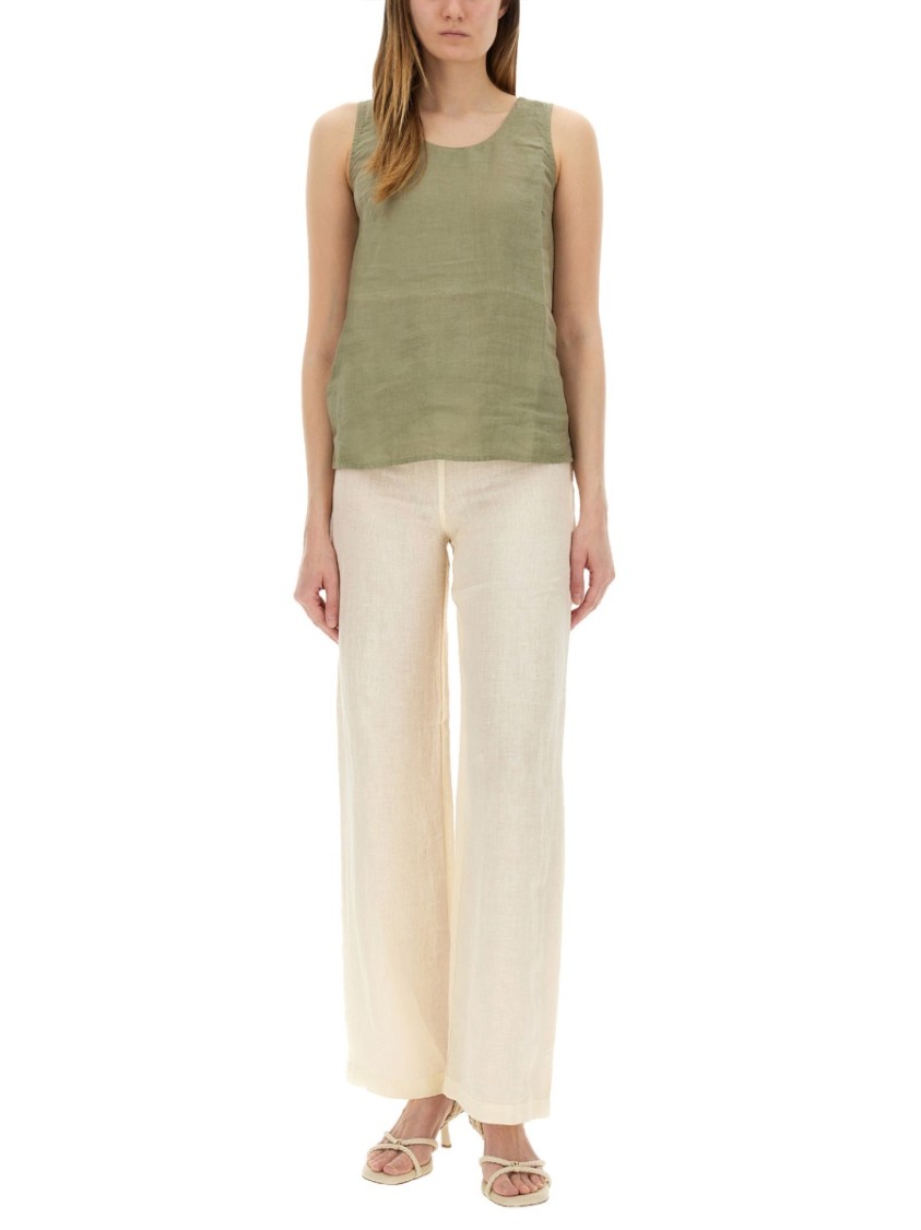 Shop 120% Lino Relaxed Wide-leg Linen Pants With Drawstring Waist In Neutrals
