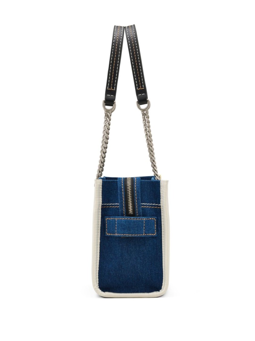 Marc Jacobs Sac Cabas The Denim Chain Micro Tote Bag In Blue