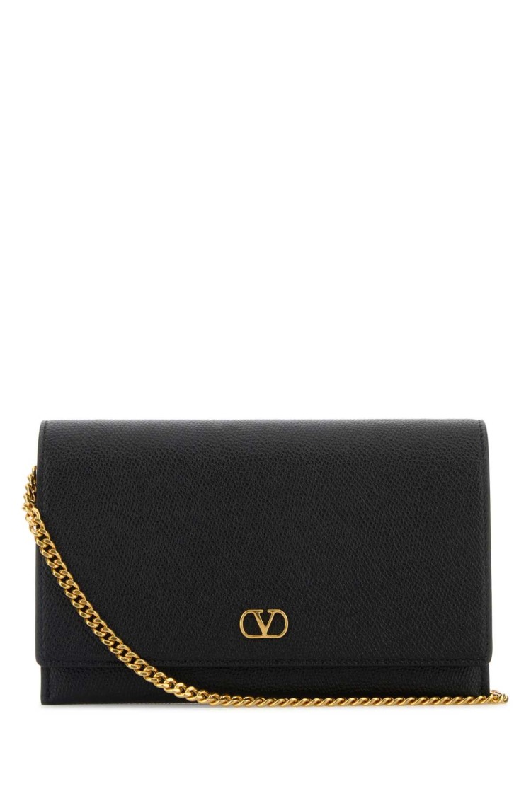 Valentino Garavani Vlogo Signature Black Leather Clutch With Chain Strap