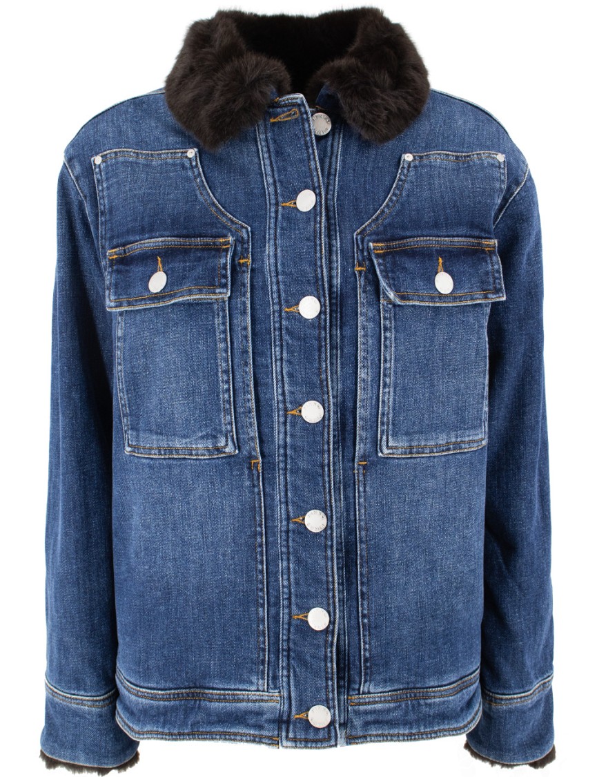 Pinko Denim Jacket With Faux Fur Collar