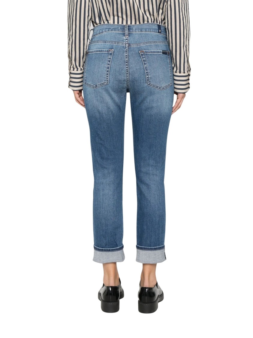7 For All Mankind Light Wash Relaxed Skinny Jeans With Rolled Cuffs In Blue
