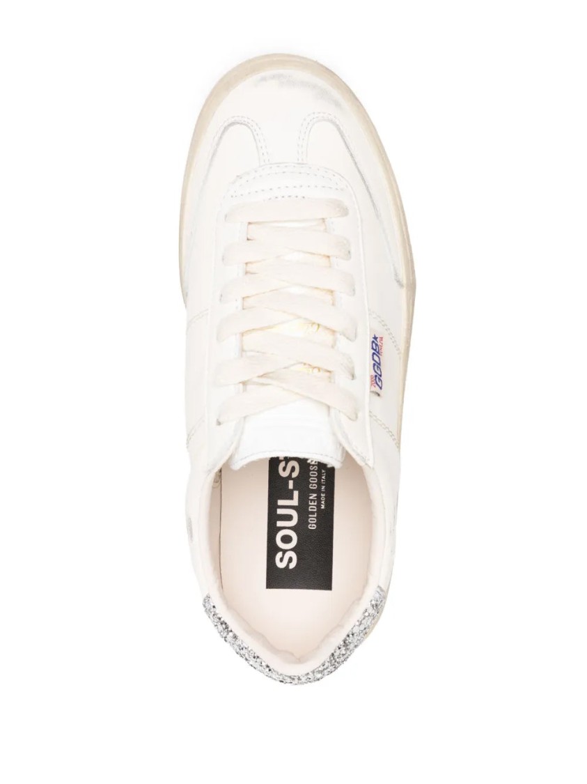 Golden Goose Soul Star Distressed Leather Sneakers With Glittered Heel Tab Shoes In White