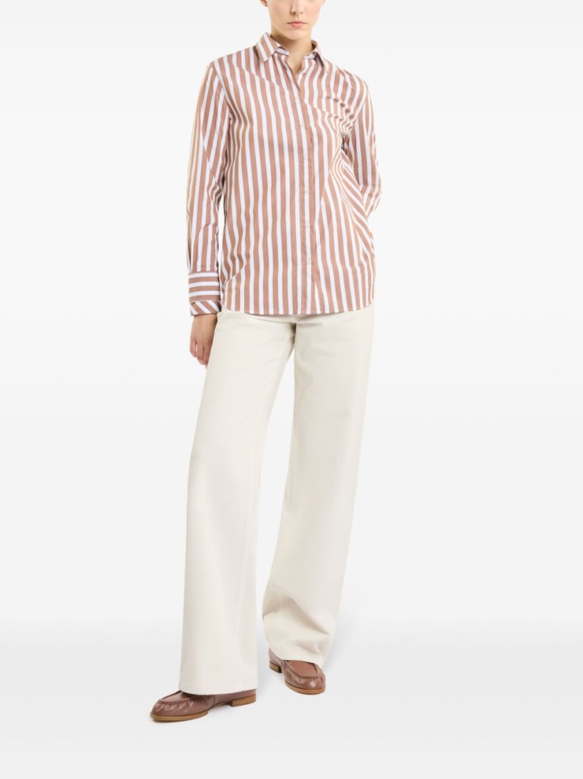 Fay Brown Striped Shirt With Button-down Front In Brown