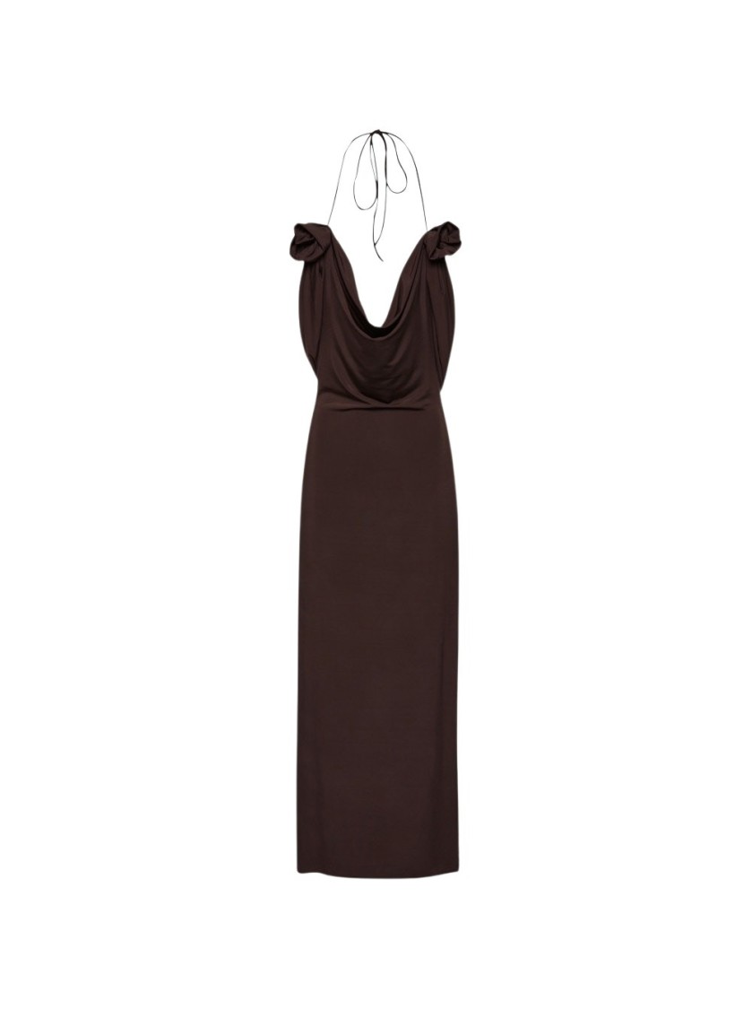 Magda Butrym Draped Cowl Neck Midi Dress In Brown