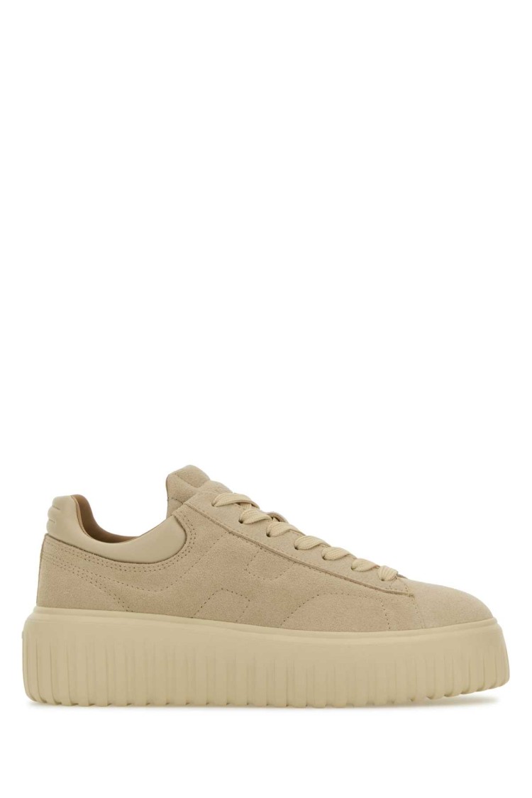 Hogan Suede Platform Sneakers Round Toe In Neutral