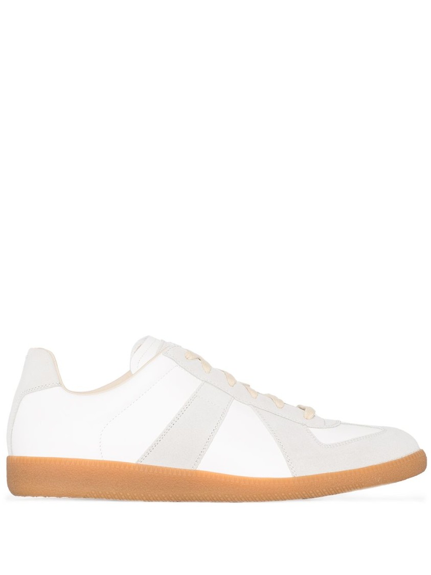 Shop Maison Margiela White Leather Sneakers With Suede Accents