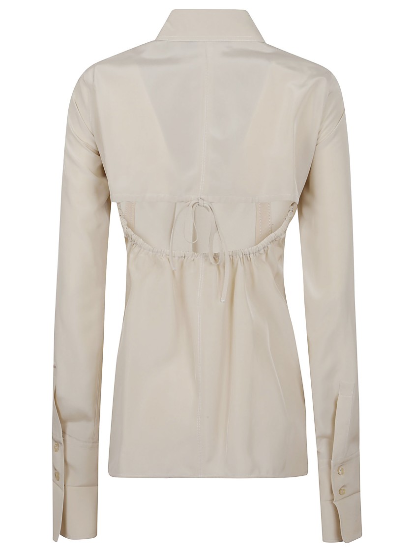 Max Mara Striped Cotton Poplin Tunic With Hidden Button Closure In Neutrals