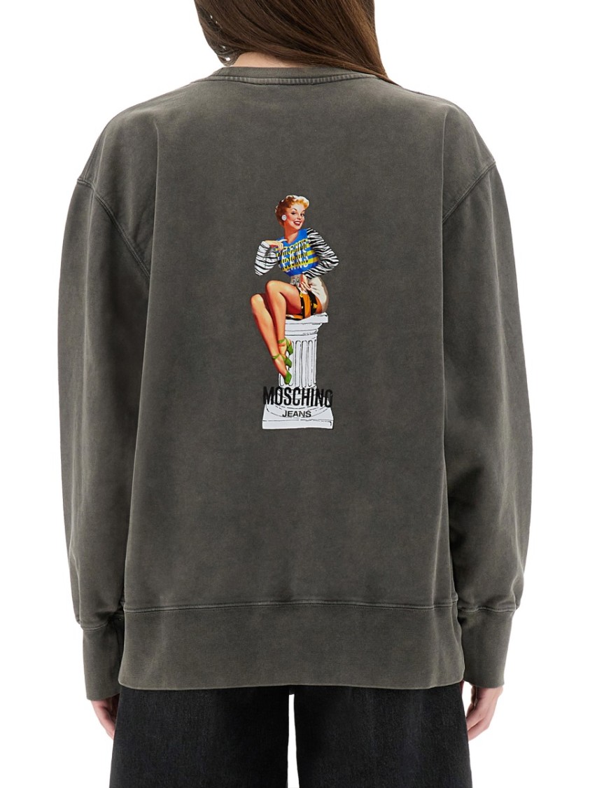 Moschino Relaxed Fit Cotton Sweatshirt With Front Logo In Gray
