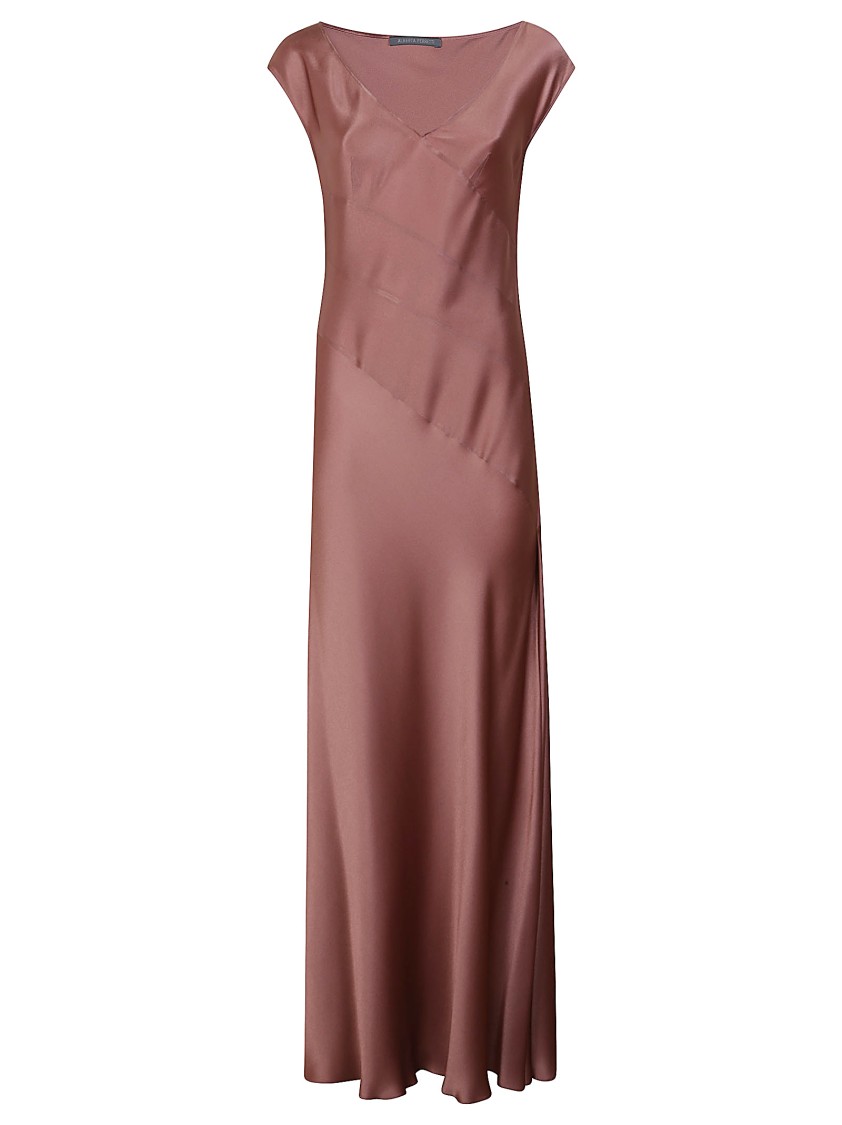 Alberta Ferretti Flowing Maxi Dress With Cap Sleeves And V-neckline In Brown