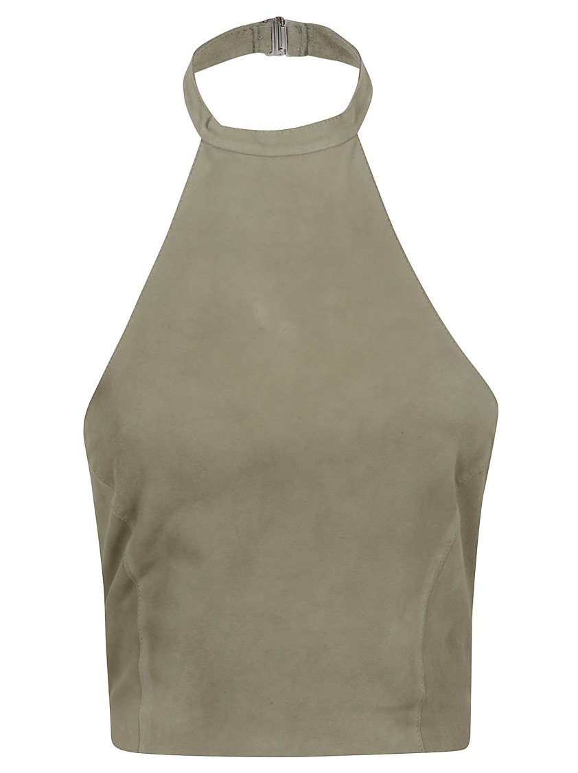 Pinko Suede Halterneck Top With Back Tie Detail In Green