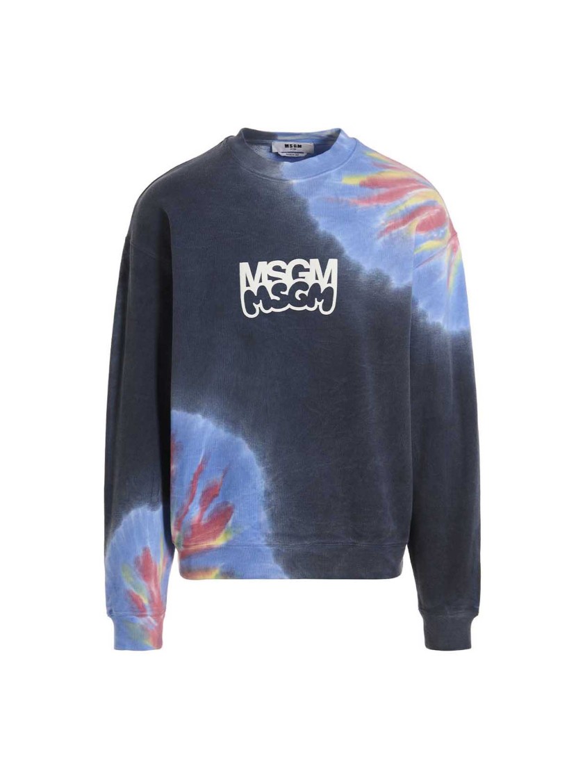 Msgm Burro Studio Logo Print Tie Dye Sweatshirt In Gray