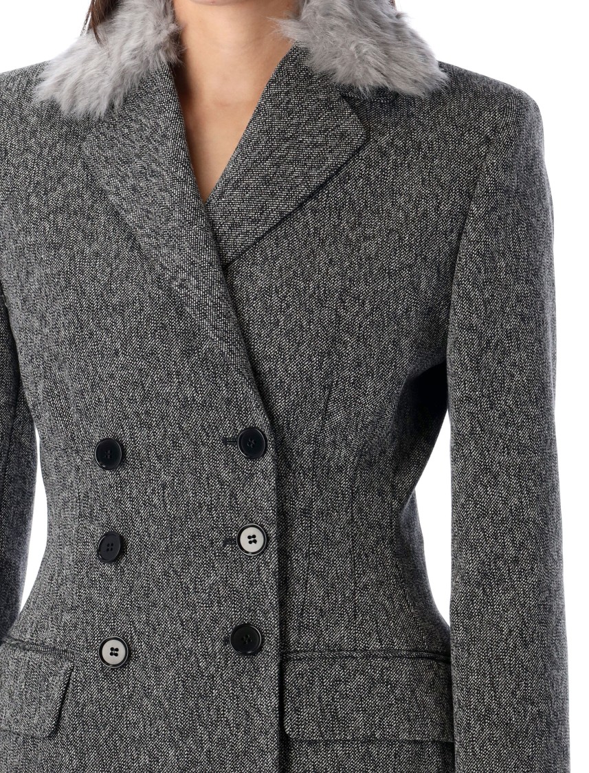 Msgm Chic Double-breasted Blazer With Removable Faux-fur Collar In Grey