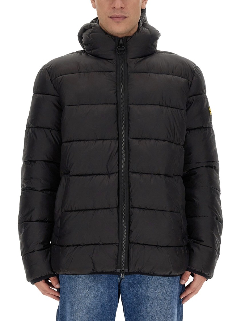 Shop Barbour Quilted Black Bobber Jacket With Hood