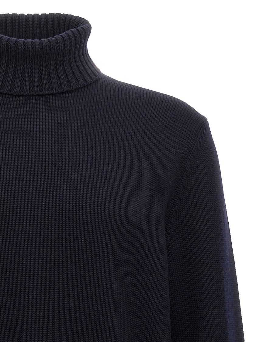 Zanone Turtleneck Wool Sweater With Turn-up Collar And Cuffed Sleeves In Blue