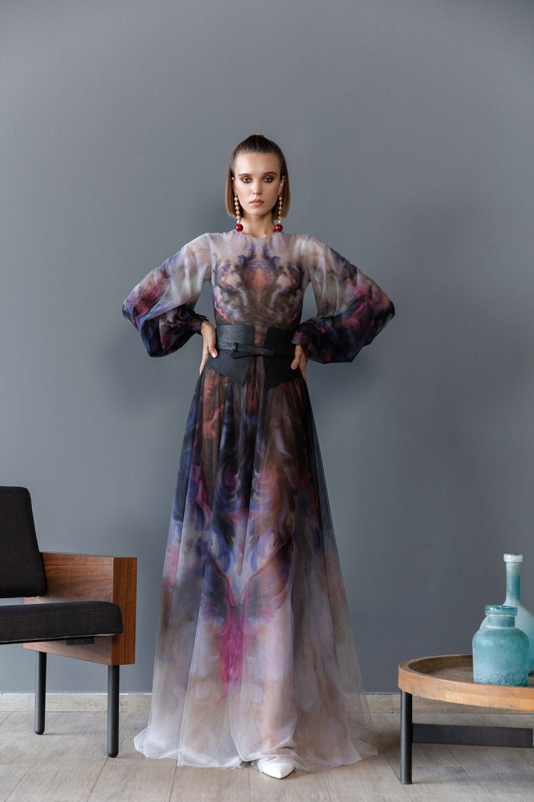 Saiid Kobeisy Chromatic Printed Tulle Dress In Multi