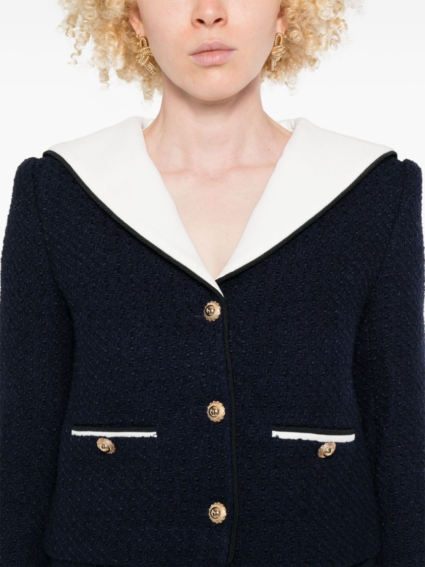 Self-portrait Boucle Jacket With Contrasting Neckline In Black
