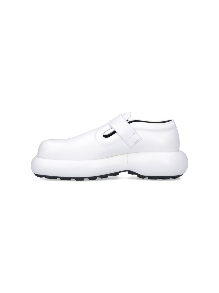 Shop Jil Sander White Leather Buckle Detail Loafers