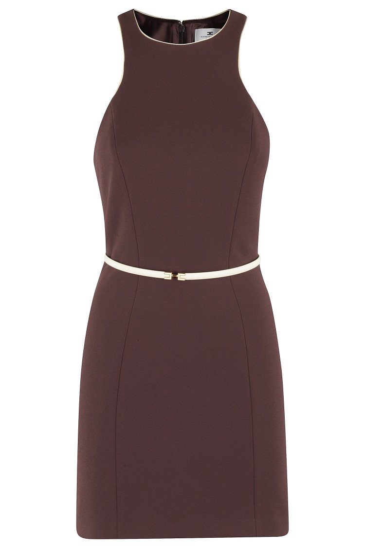 Elisabetta Franchi Mini Dress With High Neckline And Removable Belt In Brown