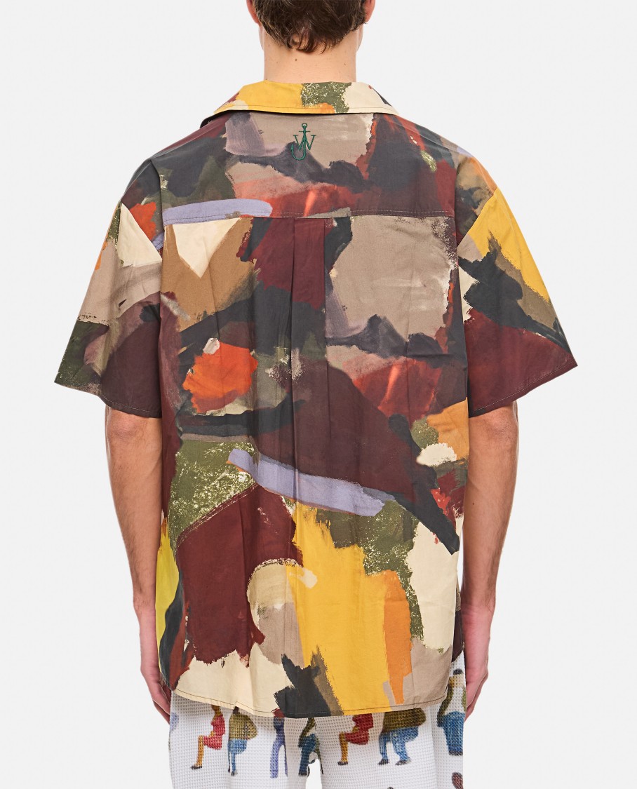 Jw Anderson J. W. Anderson Wide V-neck Short Sleeve Shirt With Abstract Print In Multi