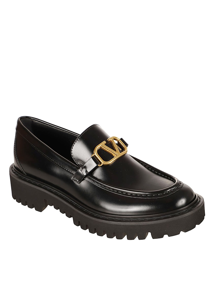 Valentino Garavani Flat Shoes With Gold Buckle Detail In Black
